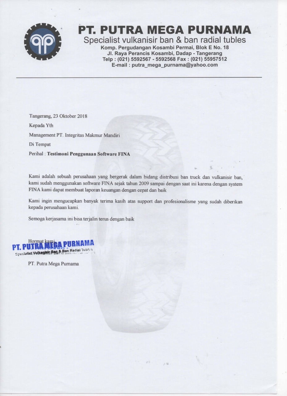 Testimoni FINA Software Akuntansi dari PT. Putra Mega Purnama