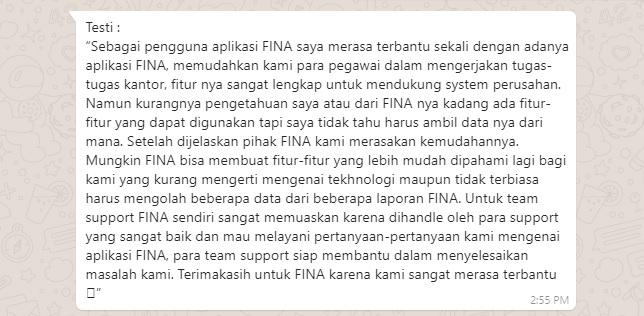 Testimoni FINA Software Akuntansi dari PT. Adidaya Andalan Asia